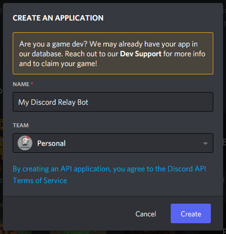 Create Application Popup