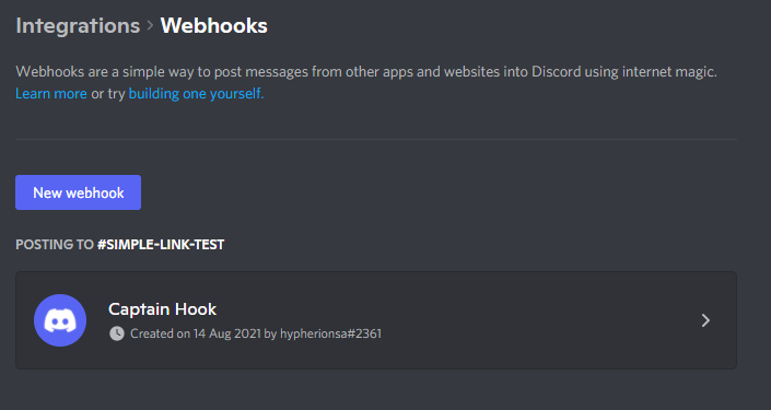 Webhook Screen